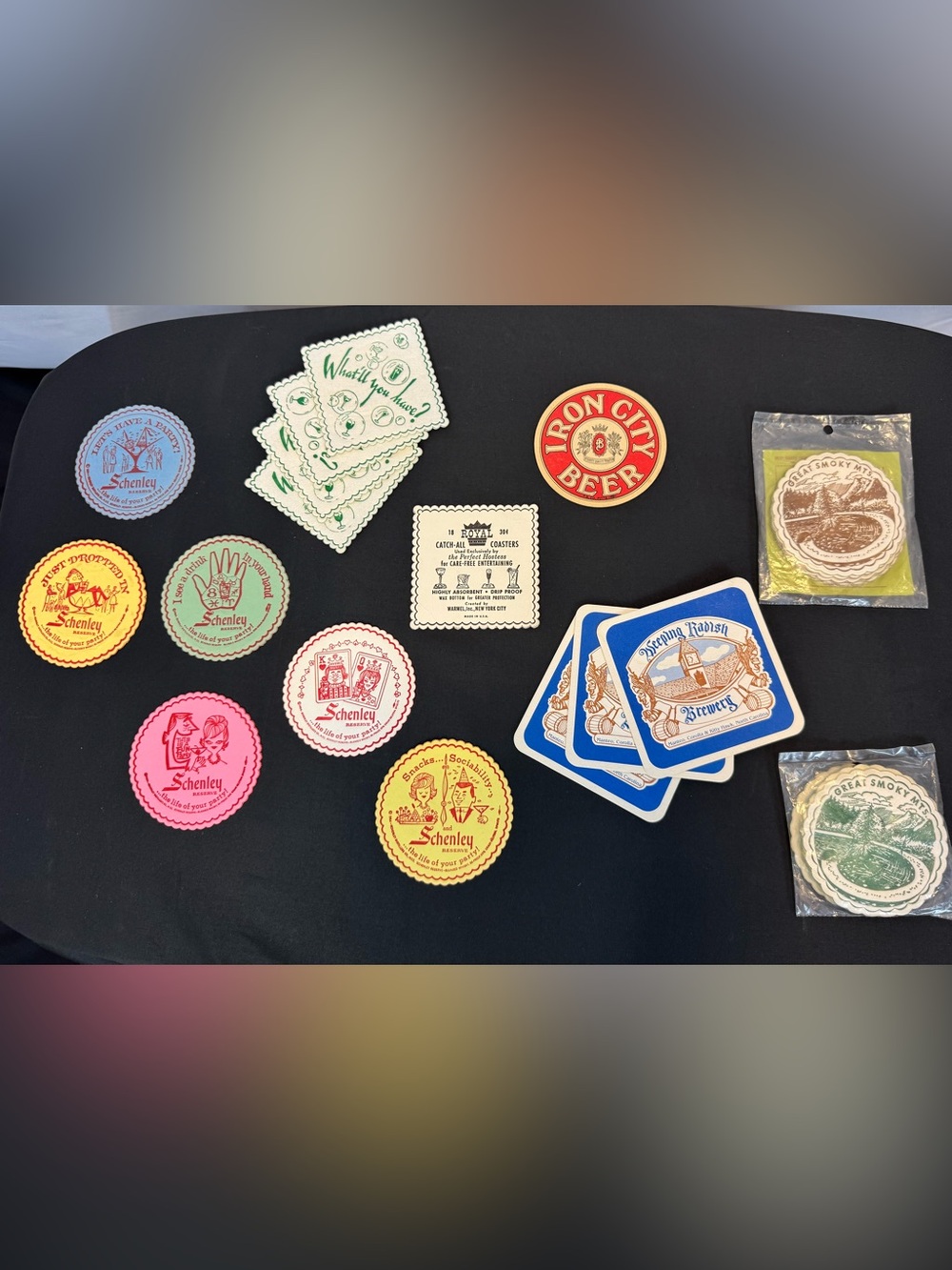 Lot of 34 Vintage Advertising Coasters Schenley Iron City Pirates Smoky Mtns